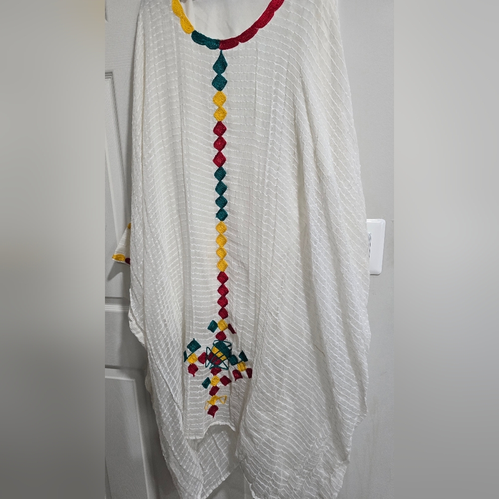 White Kaftan with Colorful Embroidery